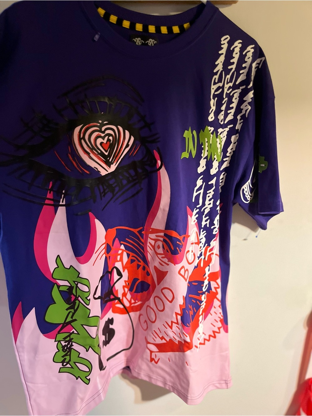 Graphic Short-Sleeve Tee in Purple & Pink with Neon Accents